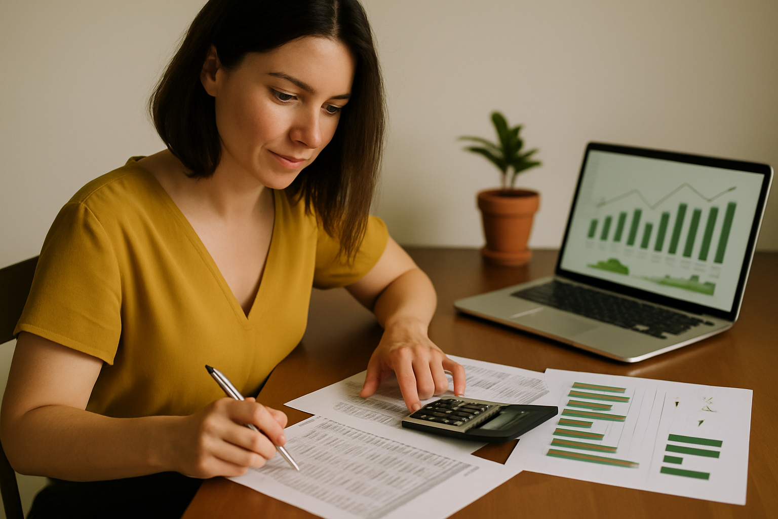 Cash Flow & Forecasting in Action Financial professional analyzing cash flow at a desk with laptop and documents