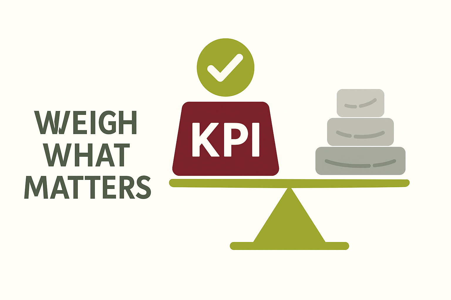 Illustration of KPI weight balancing on a scale, showing importance of weighing key performance indicators